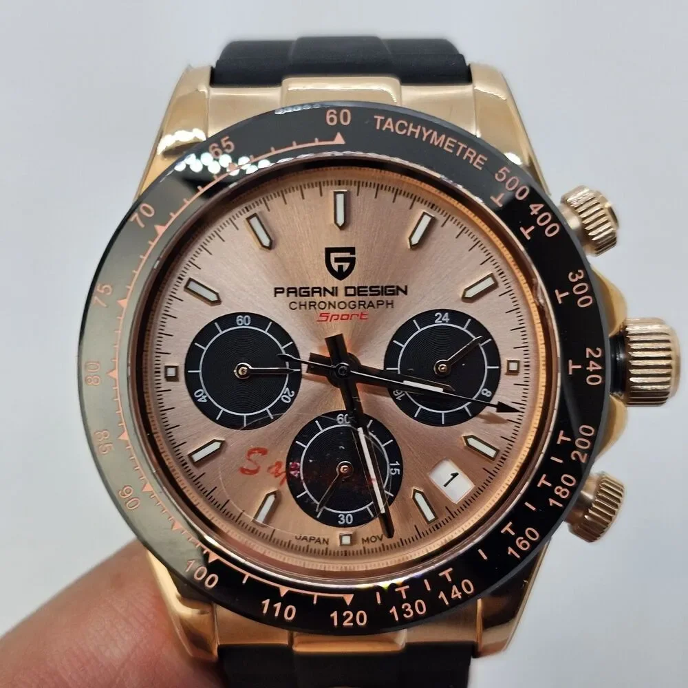 Pagani Design‎ Watch Men's 40MM Gold Dial Black Plastic Red Orange Canvas Bands - Picture 5 of 16